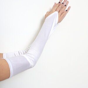 Fingerless White Gloves Extra Long Women Prom Party Halloween Costume Over